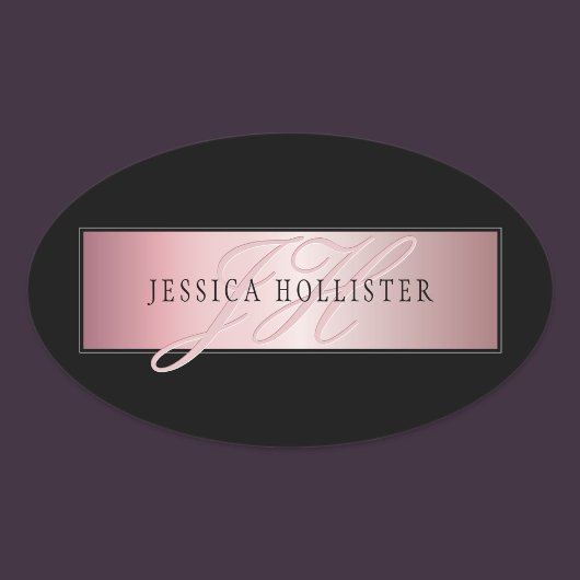 Elegante Imitate Rose Gold | Name & Initialen Ovaler Aufkleber