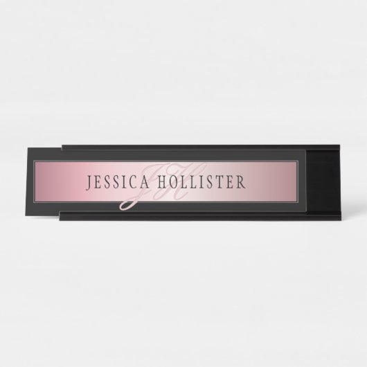 Elegante Imitate Rose Gold | Name & Initialen Schreibtischnamensplakette (Vorderseite )