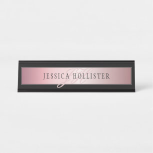 Elegante Imitate Rose Gold Name & Initialen Schreibtischnamensplakette