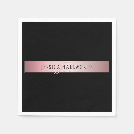 Elegante Imitate Rose Gold | Name & Initialen Serviette (Vorderseite)