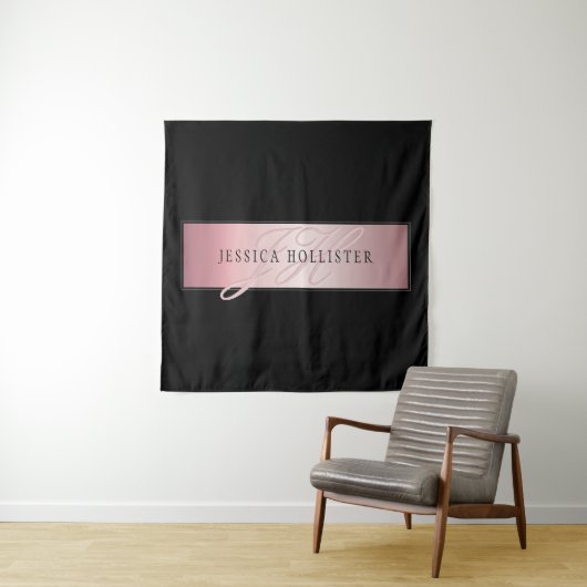 Elegante Imitate Rose Gold | Name & Initialen Wandteppich (Beispiel)