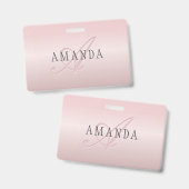 Elegante Imitate Rose Gold | Name und Monogramm Ausweis (Vorder- & Rückseite)