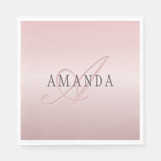 Elegante Imitate Rose Gold | Name und Monogramm Serviette (Vorderseite)