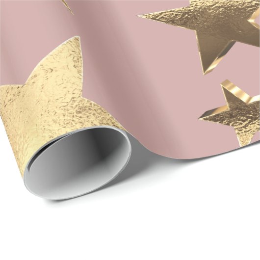 Elegante Imitate Rose Gold Sterne Muster Weihnacht Geschenkpapier (Rolleneckpunkt)