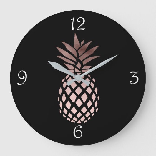 elegante Imitate Rose Goldene Ananas Große Wanduhr (Vorderseite)