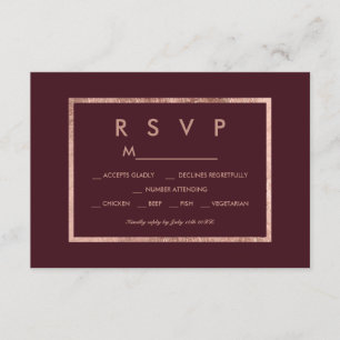 Elegante Imitate Rose Goldrahmen Marsala UAWG RSVP Karte