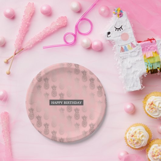 Elegante Imitate Rose Rosa Ananas Muster Pappteller (Party)