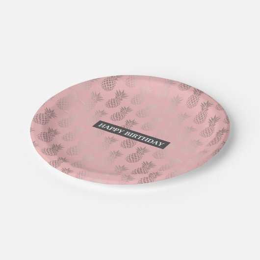 Elegante Imitate Rose Rosa Ananas Muster Pappteller (Schrägansicht)