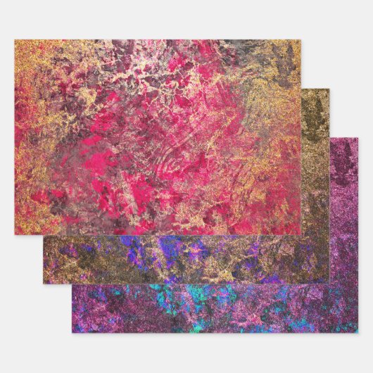 Elegante Imitate schimmern Gold und mehrfarbiges M Geschenkpapier Set (Set)