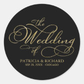 Elegante Imitate Schwarze Goldkalligraphie Hochzei Runder Aufkleber (Vorderseite)
