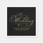 Elegante Imitate Schwarze Goldkalligraphie Hochzei Serviette (Vorderseite)