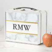 Elegante Imitate Schwarzer Text aus weißem Marmor Metall Brotdose (Beispiel)