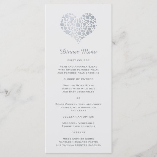 Elegante Imitate Silver Foil Heart Slim Dinner Men Menükarte (Vorderseite)