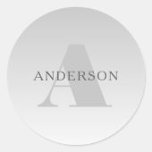 Elegante Imitate Silver Gradient Monogram Runder Aufkleber (Vorderseite)