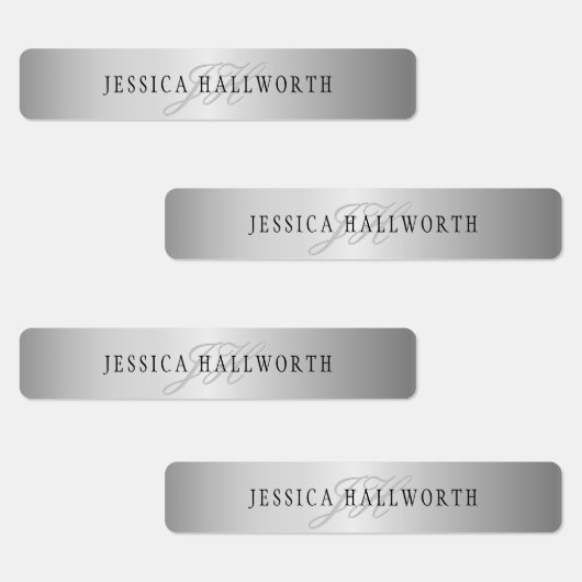 Elegante Imitate Silver Gray Look | Name & Initial Etiketten (Gruppe)