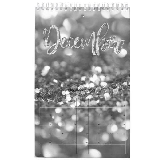 Elegante Imitate Silver Gray Script Typografy Mode Kalender (Dez 2027)