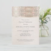 Elegante Imitate Silver Sequins Beige Linen Look Einladung (Stehend Vorderseite)