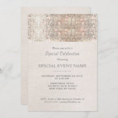 Elegante Imitate Silver Sequins Beige Linen Look Einladung (Vorne/Hinten)