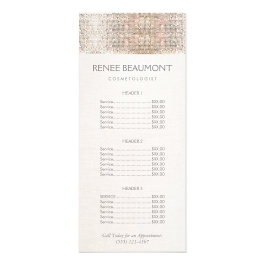 Elegante Imitate Silver Sequins Salon Preisliste M Werbekarte (Vorne)