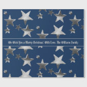 Elegante Imitate Silver Stars Muster Blau Weihnach Geschenkpapier (Flach)