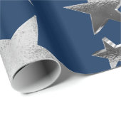 Elegante Imitate Silver Stars Muster Blau Weihnach Geschenkpapier (Rolleneckpunkt)