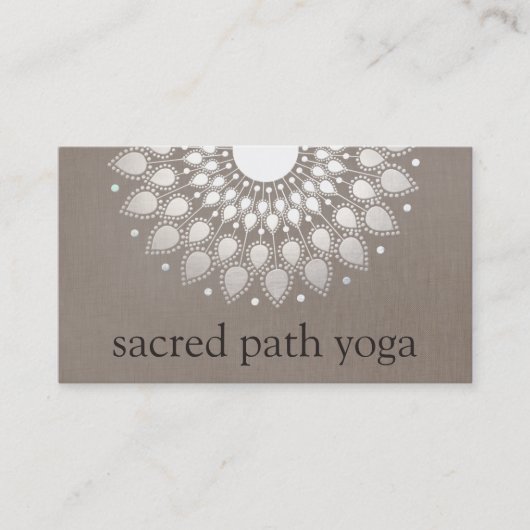 Elegante Imitate Silver Verziert Lotus Mandala Visitenkarte (Vorderseite)