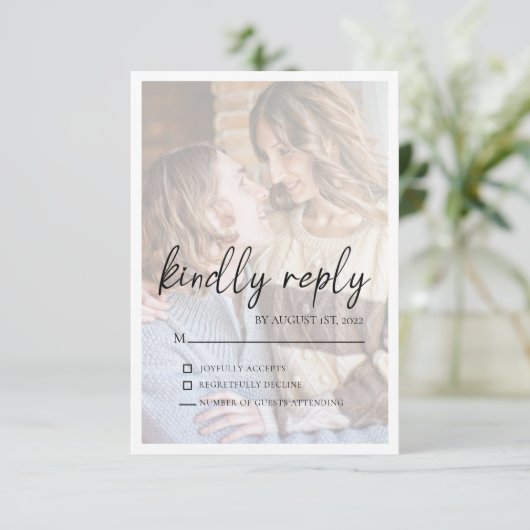 Elegante Imitate Vellum-Effekt-Foto Hochzeitskarte RSVP Karte (Stehend Vorderseite)