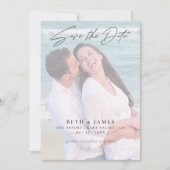 Elegante Imitate Vellum Foto Beach Hochzeit Save The Date (Vorderseite)