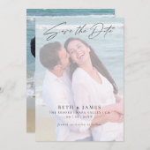 Elegante Imitate Vellum Foto Beach Hochzeit Save The Date (Vorne/Hinten)