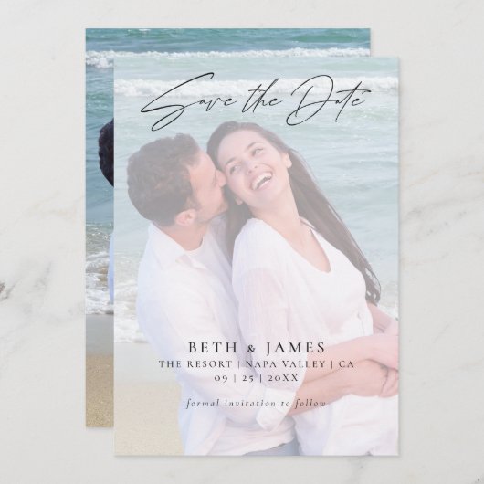 Elegante Imitate Vellum Foto Beach Hochzeit Save The Date (Vorne/Hinten)