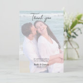 Elegante Imitate Vellum Foto Beach Wedding Vielen  Dankeskarte (Stehend Vorderseite)