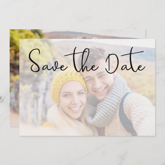 Elegante Imitate Vellum Foto Effect Script Hochzei Save The Date (Vorne/Hinten)