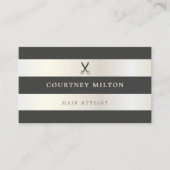 Elegante Imitate Weißer Grau Streifen Haarstylisti Visitenkarte (Vorderseite)