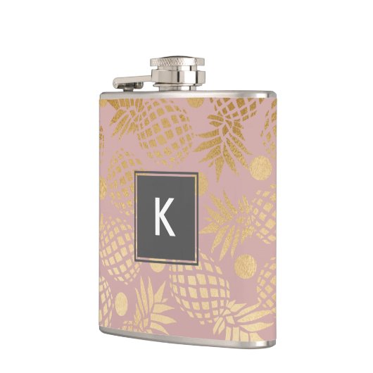 elegante Imitatgoldananasmuster-Polkapunkte Flachmann (Links)