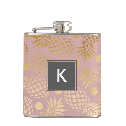 elegante Imitatgoldananasmuster-Polkapunkte Flachmann (Vorderseite)