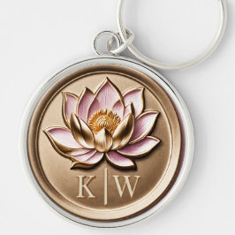Elegante Imitats 3D Gilded Pink Lotus Gold Monogra Schlüsselanhänger