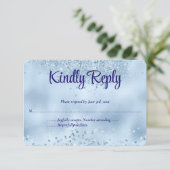Elegante Imitats Baby Blue Glitzer & Foil Wedding RSVP Karte (Stehend Vorderseite)