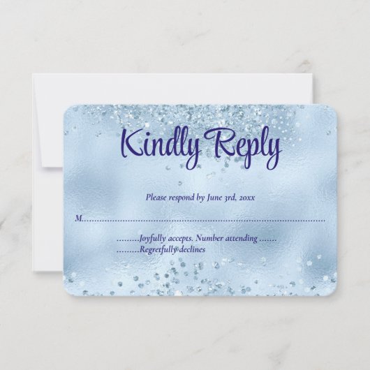 Elegante Imitats Baby Blue Glitzer & Foil Wedding RSVP Karte (Vorderseite)
