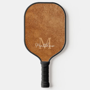 Elegante Imitats Braunleder Textur Personalisiert Pickleball Schläger
