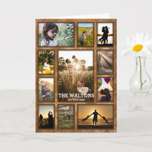 Elegante Imitats BronzeFrame Familie Foto Collage Karte (Kleine Pflanze)