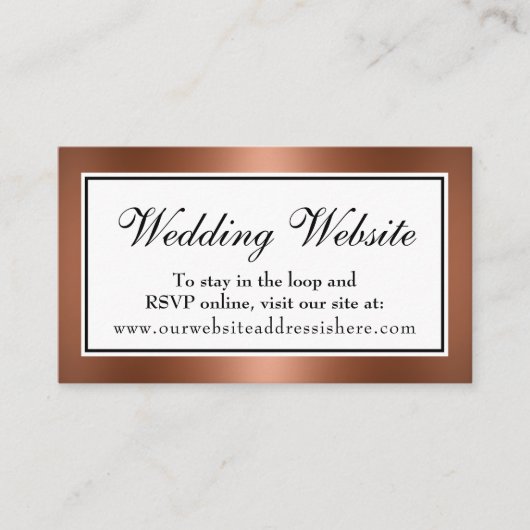 Elegante Imitats Copper Wedding Website Beipackkar Begleitkarte (Vorderseite)