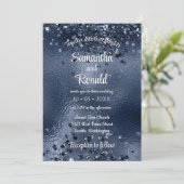 Elegante Imitats Dark Blue Glitzer & Foil Wedding Einladung (Stehend Vorderseite)