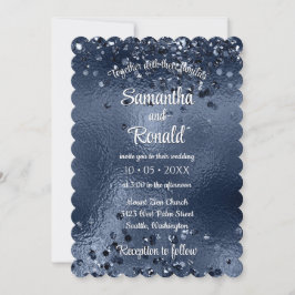 Elegante Imitats Dark Blue Glitzer & Foil Wedding Einladung