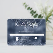 Elegante Imitats Dark Blue Glitzer & Foil Wedding RSVP Karte (Stehend Vorderseite)