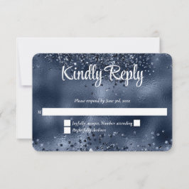 Elegante Imitats Dark Blue Glitzer & Foil Wedding RSVP Karte