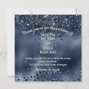 Elegante Imitats Dunkelblauer Glitzer und Foil Wed Einladung