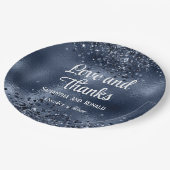 Elegante Imitats Dunkelblauer Glitzer und Foil Wed Pappteller (Schrägansicht)