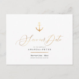 Elegante Imitats Gold Anker, Nautic Save the Date Postkarte