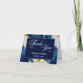 Elegante Imitats Gold, Blue & White Wedding Vielen Dankeskarte