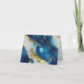 Elegante Imitats Gold, Blue & White Wedding Vielen Dankeskarte (Rückseite)